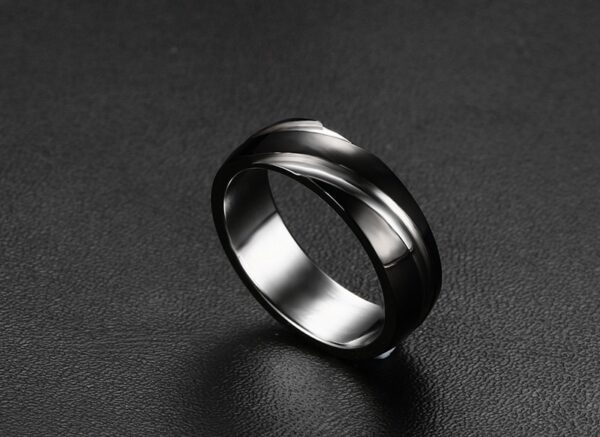 Black Titanium Steel Twill Men's Ring - Image 6