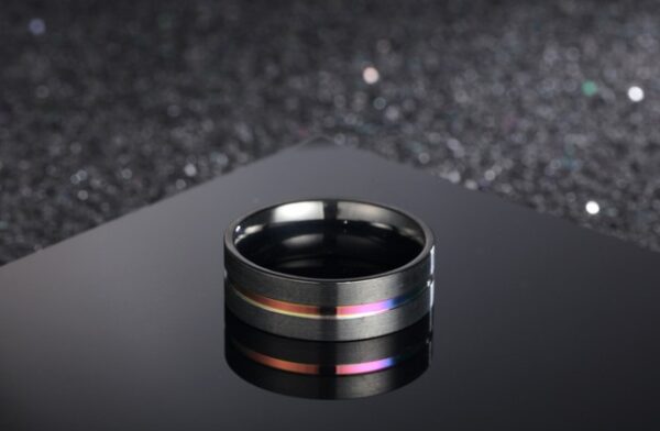 Metal brushed rainbow titanium steel men's ring - Image 6