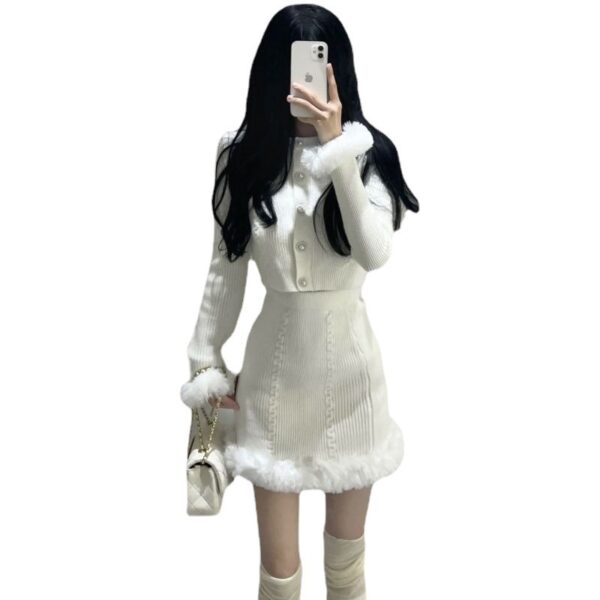 Autumn And Winter Women's Gentle Knitted Dress Two-piece Set - Image 8