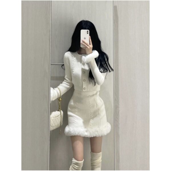 Autumn And Winter Women's Gentle Knitted Dress Two-piece Set - Image 10