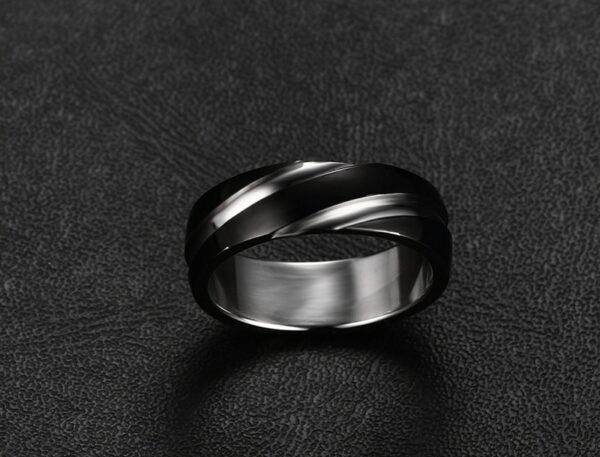 Black Titanium Steel Twill Men's Ring - Image 4