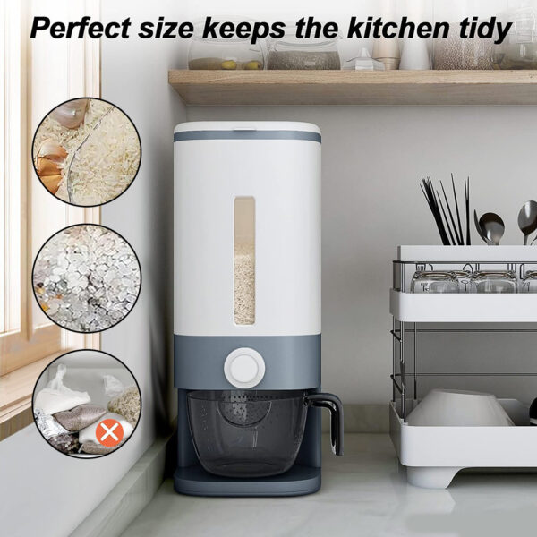 Rice Dispenser, 22-25 Lbs Rice Container With Measuring Cup,Cereal Dispenser Storage With Lids For Home Kitchen Pantry Rice Soybean Corn-Grey - Image 2