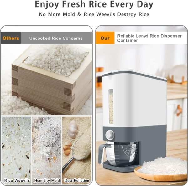 Rice Dispenser, 22-25 Lbs Rice Container With Measuring Cup,Cereal Dispenser Storage With Lids For Home Kitchen Pantry Rice Soybean Corn-Grey - Image 3