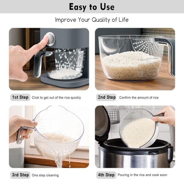 Rice Dispenser, 22-25 Lbs Rice Container With Measuring Cup,Cereal Dispenser Storage With Lids For Home Kitchen Pantry Rice Soybean Corn-Grey - Image 6