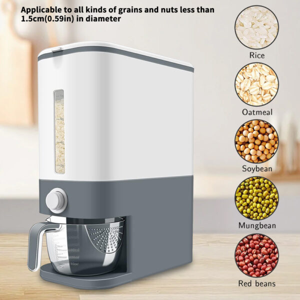 Rice Dispenser, 22-25 Lbs Rice Container With Measuring Cup,Cereal Dispenser Storage With Lids For Home Kitchen Pantry Rice Soybean Corn-Grey - Image 4