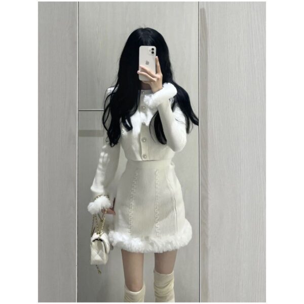 Autumn And Winter Women's Gentle Knitted Dress Two-piece Set - Image 6