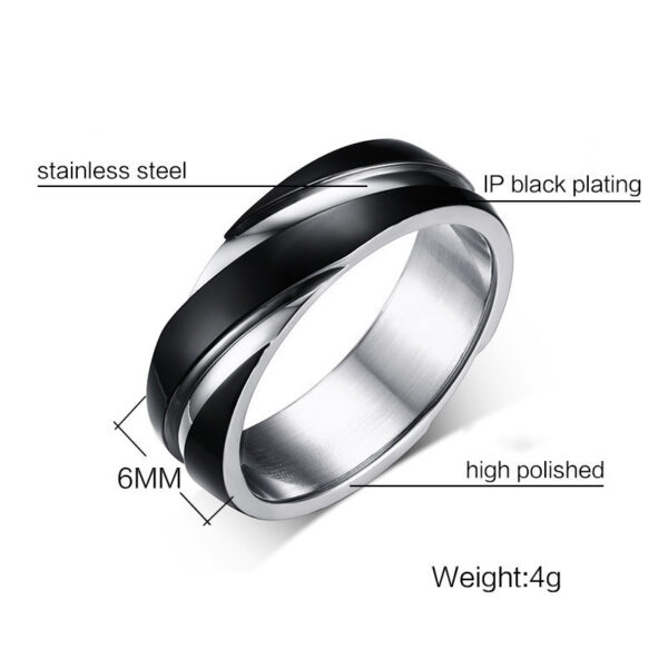 Black Titanium Steel Twill Men's Ring - Image 3