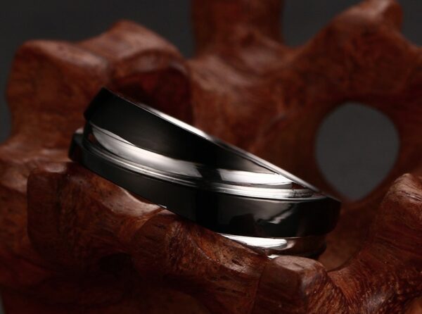 Black Titanium Steel Twill Men's Ring - Image 5