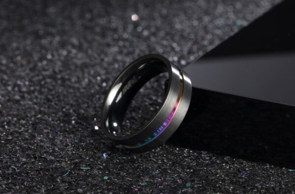 Metal brushed rainbow titanium steel men's ring - Image 5