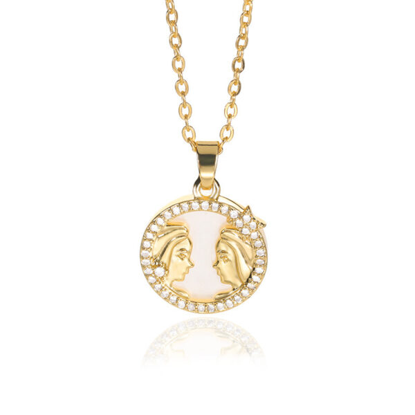 White Shell Round Brand Twelve Constellation Gold Coin Necklace - Image 4