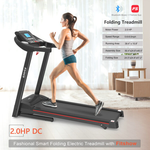 Fitshow App Home Foldable Treadmill With Incline, Folding Treadmill For Home Workout, Electric Walking Running Treadmill Machine 5 LCD Screen 250 LB Capacity Bluetooth Music - Image 3
