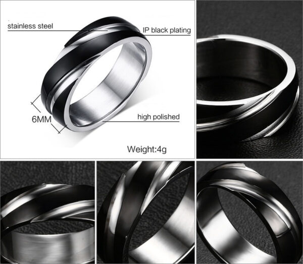 Black Titanium Steel Twill Men's Ring - Image 7