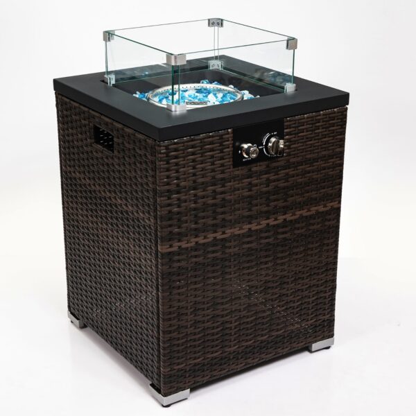 Wicker Fire Pit Column With Glass Wind Guard - Image 4