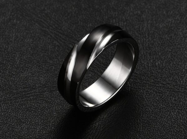 Black Titanium Steel Twill Men's Ring - Image 2