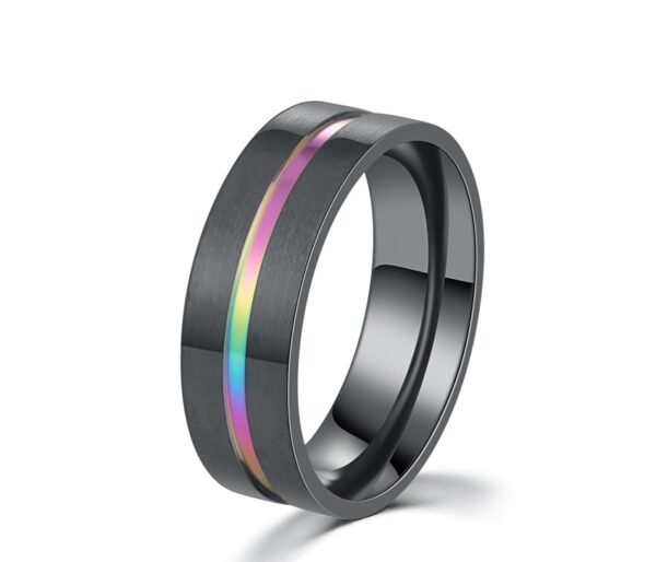 Metal brushed rainbow titanium steel men's ring