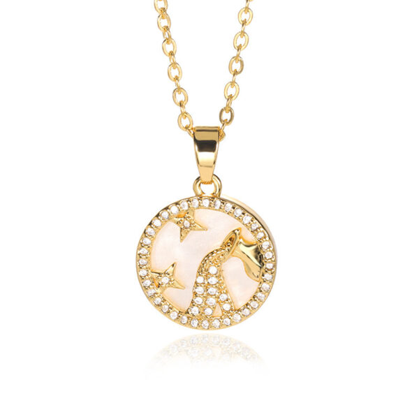 White Shell Round Brand Twelve Constellation Gold Coin Necklace - Image 5