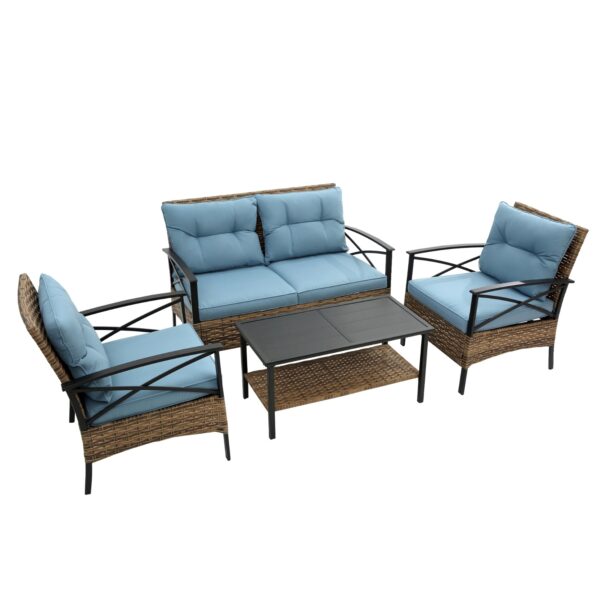 4-Piece Patio Sectional Low Dining Sofa Set - KD Rattan Wicker Outdoor Furniture - Image 6