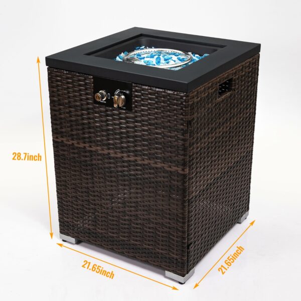 Wicker Fire Pit Column With Glass Wind Guard - Image 7