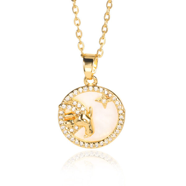 White Shell Round Brand Twelve Constellation Gold Coin Necklace - Image 10