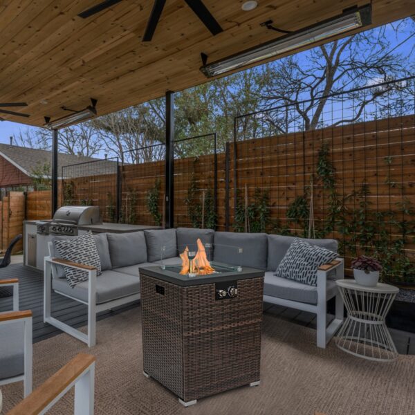 Wicker Fire Pit Column With Glass Wind Guard