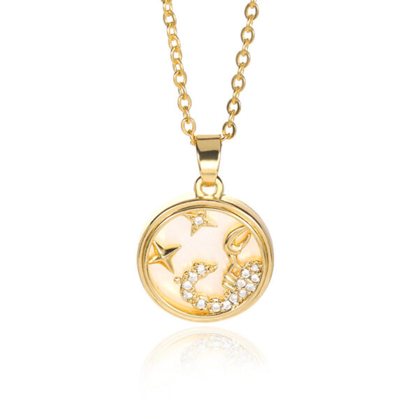 White Shell Round Brand Twelve Constellation Gold Coin Necklace - Image 6