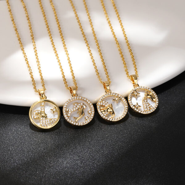 White Shell Round Brand Twelve Constellation Gold Coin Necklace - Image 8