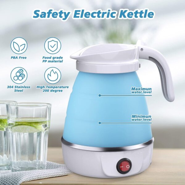 Foldable Electric Kettle, Camping Kettle, Mini Travel Kettle, Silicone Electric Water Boiler, Tea, Coffee Kettle, Collapsible Kettle With Separable Power Cord For Outdoor Hiking Camping, Blue - Image 4