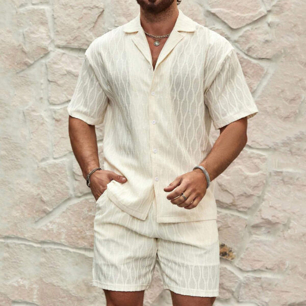 Men Tracksuits Summer Fashion Solid Loose Casual Two Pieces Lapel Button Shirt Shorts Beach Holiday All-match Outfits Male - Image 6