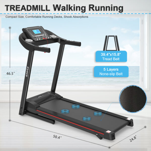 Fitshow App Home Foldable Treadmill With Incline, Folding Treadmill For Home Workout, Electric Walking Running Treadmill Machine 5 LCD Screen 250 LB Capacity Bluetooth Music - Image 2