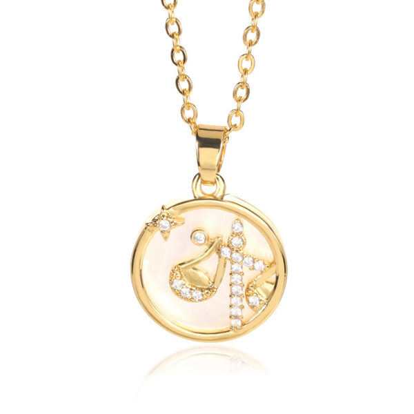 White Shell Round Brand Twelve Constellation Gold Coin Necklace - Image 2