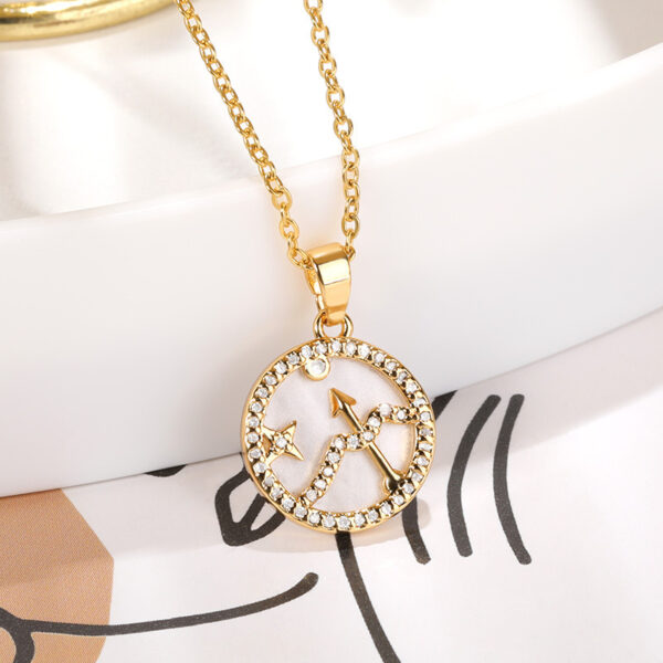 White Shell Round Brand Twelve Constellation Gold Coin Necklace - Image 7